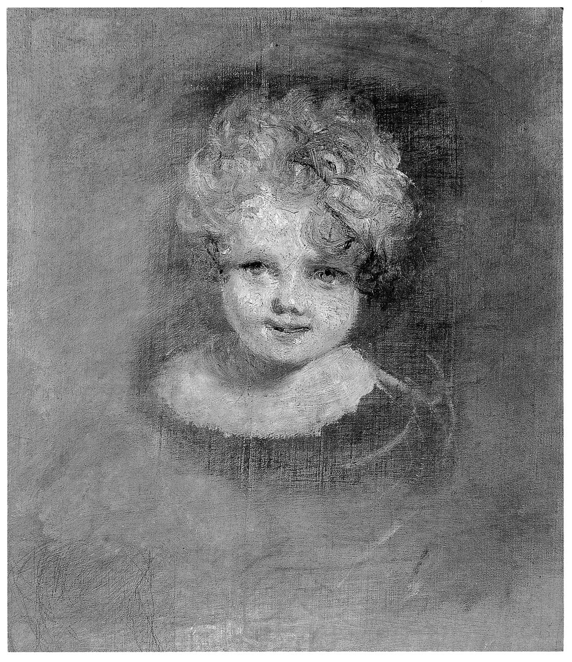 The reverse of John Hoppner's Portrait of a Woman, 1790s: an unfinished study of a child's head, now permanently covered by a relining canvas. Metropolitan Museum of Art, New York, 06.1242.