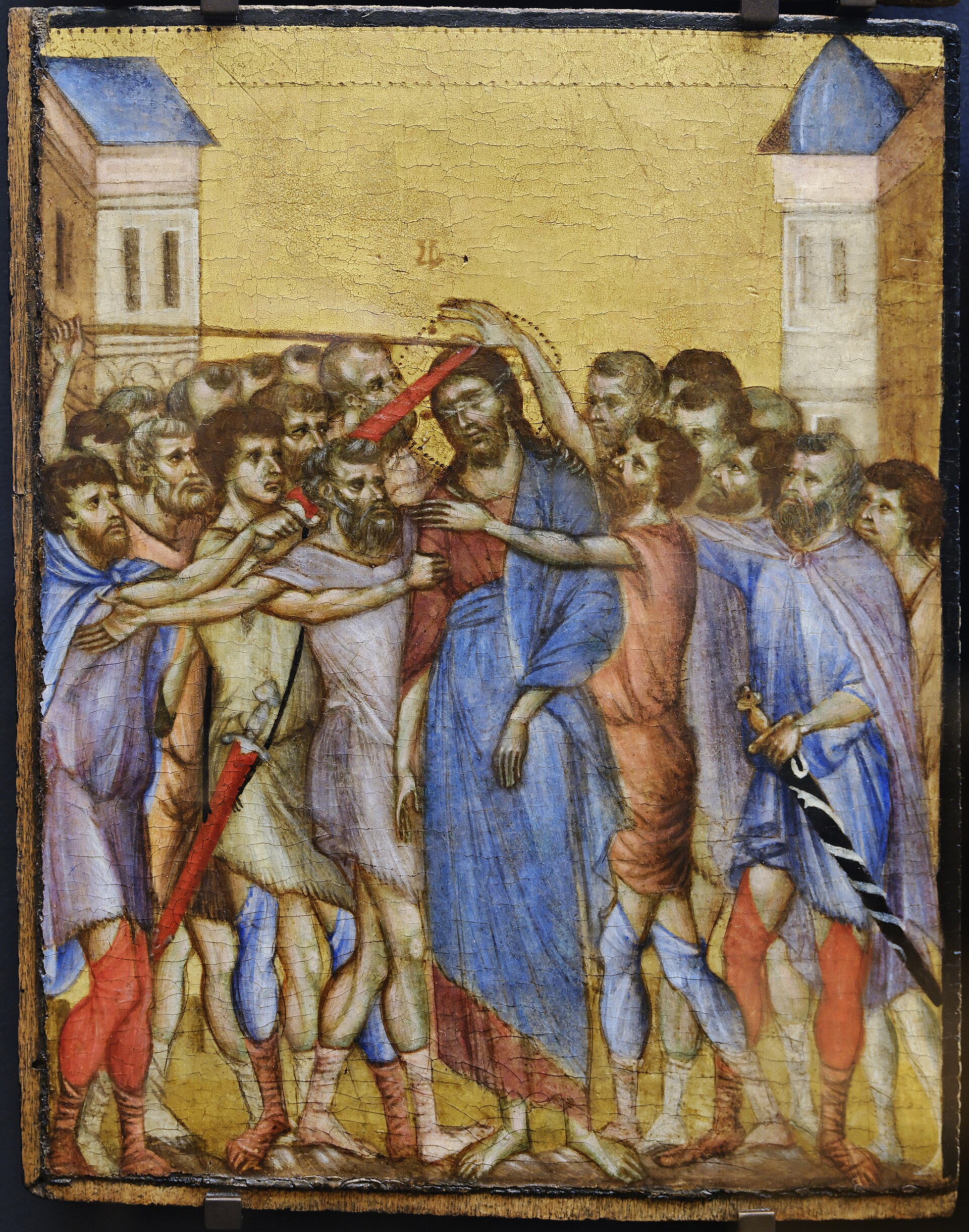 Cimabue, La Derision du Christ, about 1280, tempera on gold ground on poplar, 25.8 by 20.3 cm, Musee du Louvre, Paris, RFML.PE.2023.33.1, photographed after restoration in March 2025. Sold at Senlis by Acteon on 27 October 2019 at a hammer of EUR 19.5 million, refused an export certificate and classified a tresor national on 20 November 2019, it was bought by the Louvre four years later and announced on 3 November 2023. It is one of at least three surviving panels from the same dismembered diptych; the others are the Flagellation in the Frick Collection, New York, and the Virgin and Child with Two Angels in the National Gallery, London, and this is the Compiegne panel, the one that ran the full thirty-month French procedure.