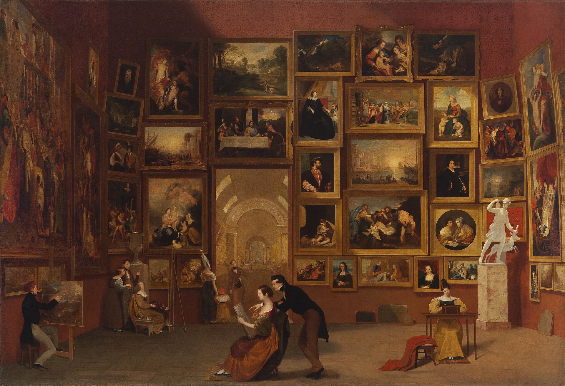 Samuel F. B. Morse, Gallery of the Louvre, 1831-33. Morse painted the Salon Carre but filled it with a selection of pictures of his own choosing from across the museum, hung frame to frame from the dado to the cornice, with visitors and copyists working close in front of them.