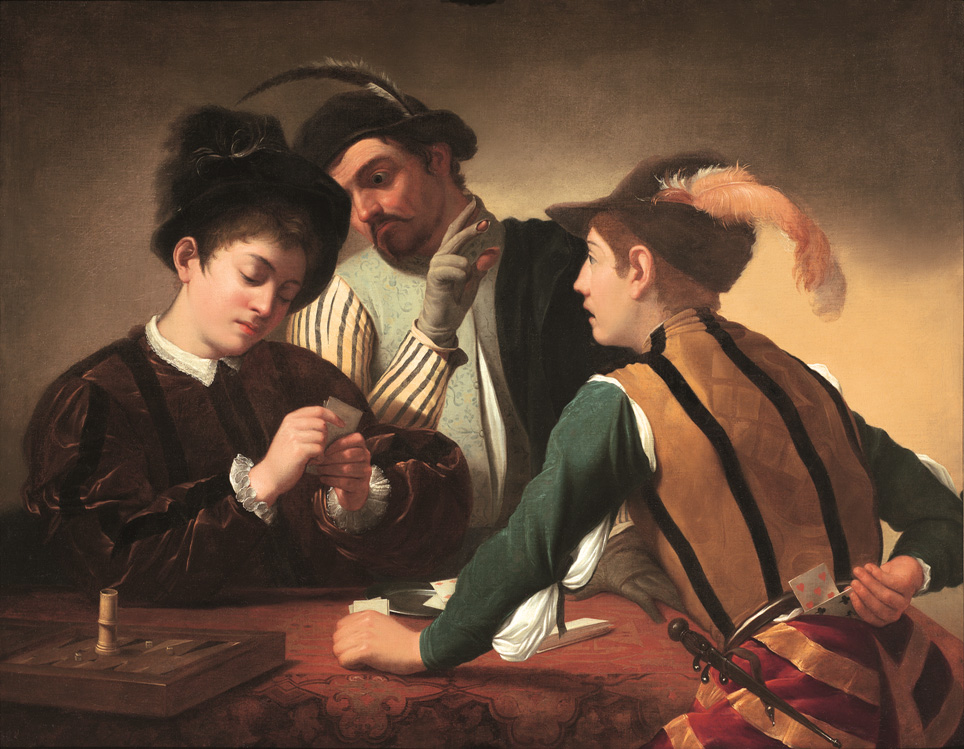 The Cardsharps, oil on canvas, 131 cm wide by 104 cm high, the second version of the composition Caravaggio painted about 1595. This is not the Kimbell Art Museum's Cardsharps in Fort Worth, which Sotheby's own catalogue entry named as the original; the High Court recorded in January 2015 that this painting was on display at the Museum of the Order of St John in Clerkenwell, London, and insured for GBP 10 million. Sotheby's sold it at Olympia on 5 December 2006 under the heading FOLLOWER OF MICHELANGELO MERISI DA CARAVAGGIO, described in the entry as a seventeenth-century copy after the Kimbell original, against an estimate of GBP 20,000 to 30,000; it made GBP 42,000 plus buyer's commission to a bidder acting at least in part for Sir Denis Mahon, who had it cleaned and announced it in November 2007 as an autograph replica by Caravaggio. Mrs Justice Rose dismissed the consignor's negligence claim on 16 January 2015, holding that the department had been entitled to rely on its own connoisseurship.