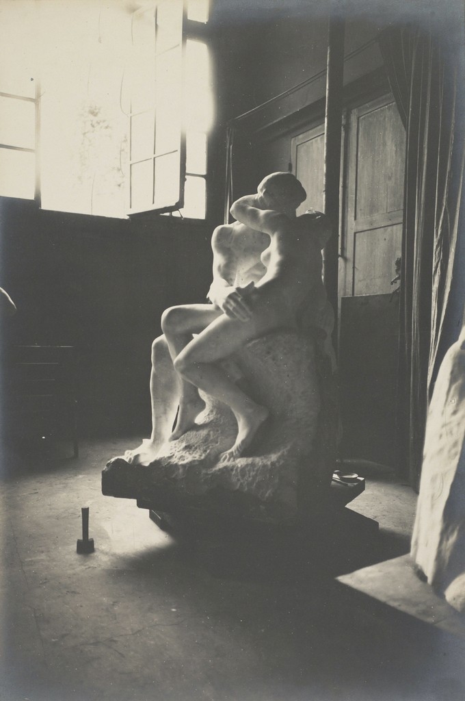 The Kiss in marble, in the carver's studio