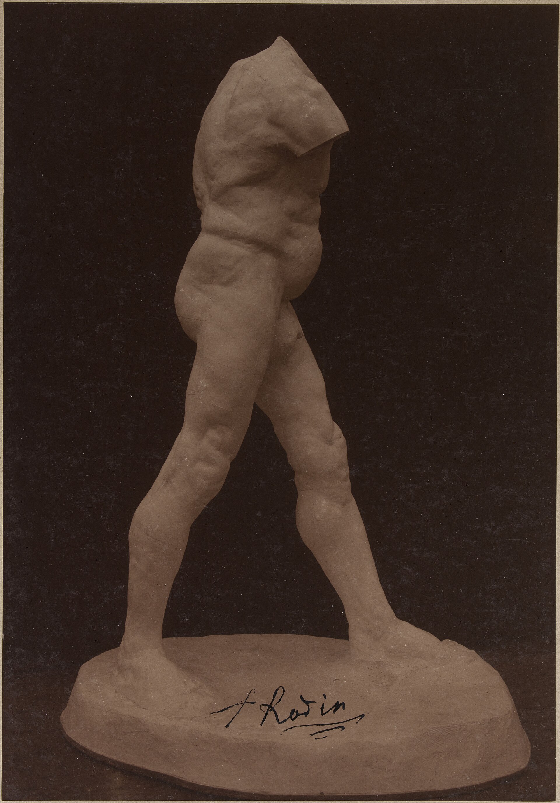 A plaster, photographed and signed