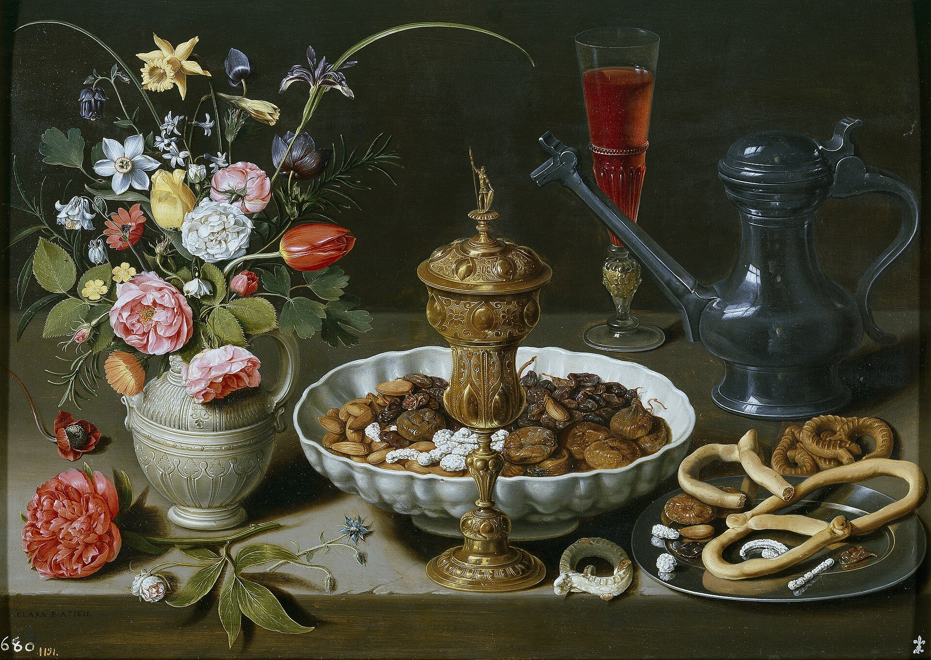 Table with Orange, Olives and Pie