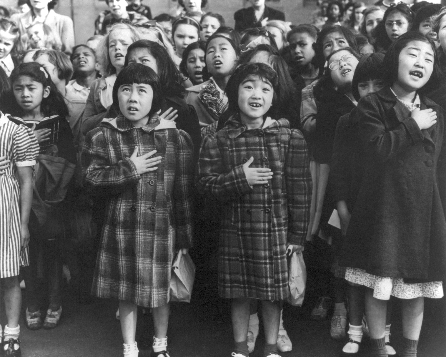 Pledge of Allegiance at Raphael Weill Public School, San Francisco, April 1942