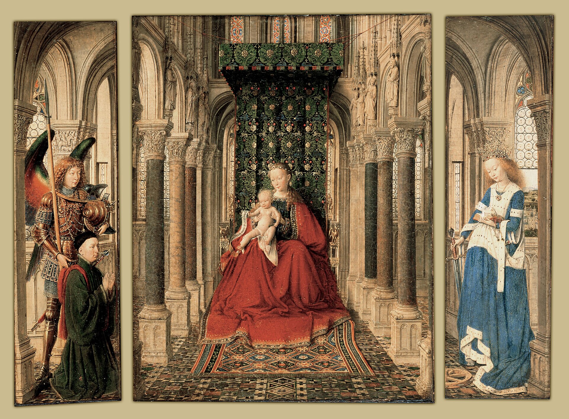 Small triptych: the Virgin and Child, Saint Michael presenting the donor, and Saint Catherine