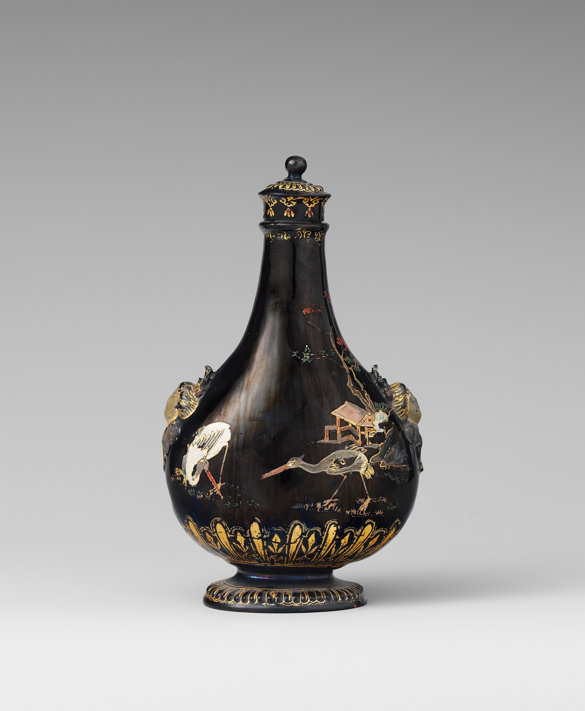 Pilgrim bottle with cover, about 1710-15