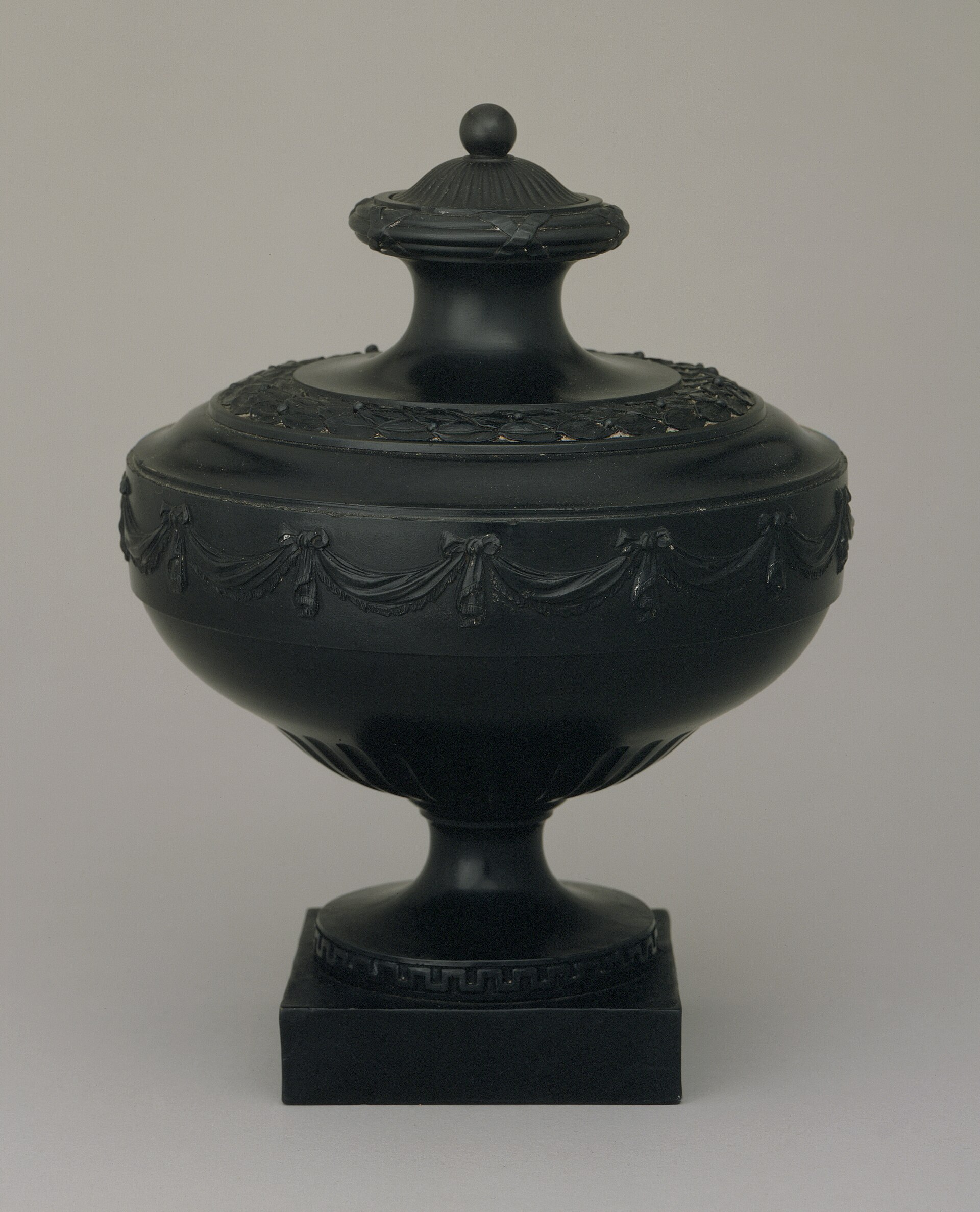 Wedgwood and Bentley black basalt vase with encaustic decoration