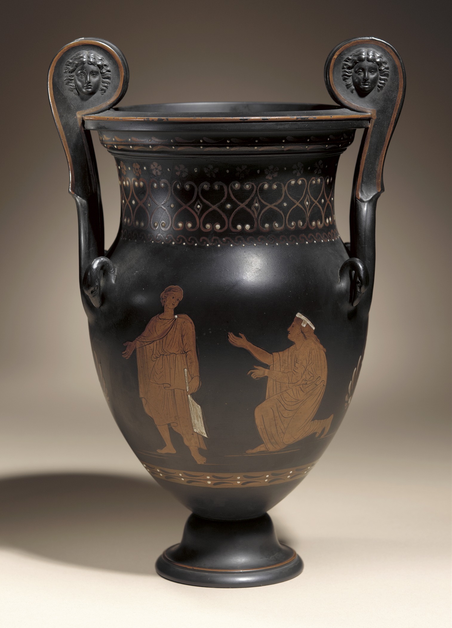 Volute krater, black basalt with encaustic decoration