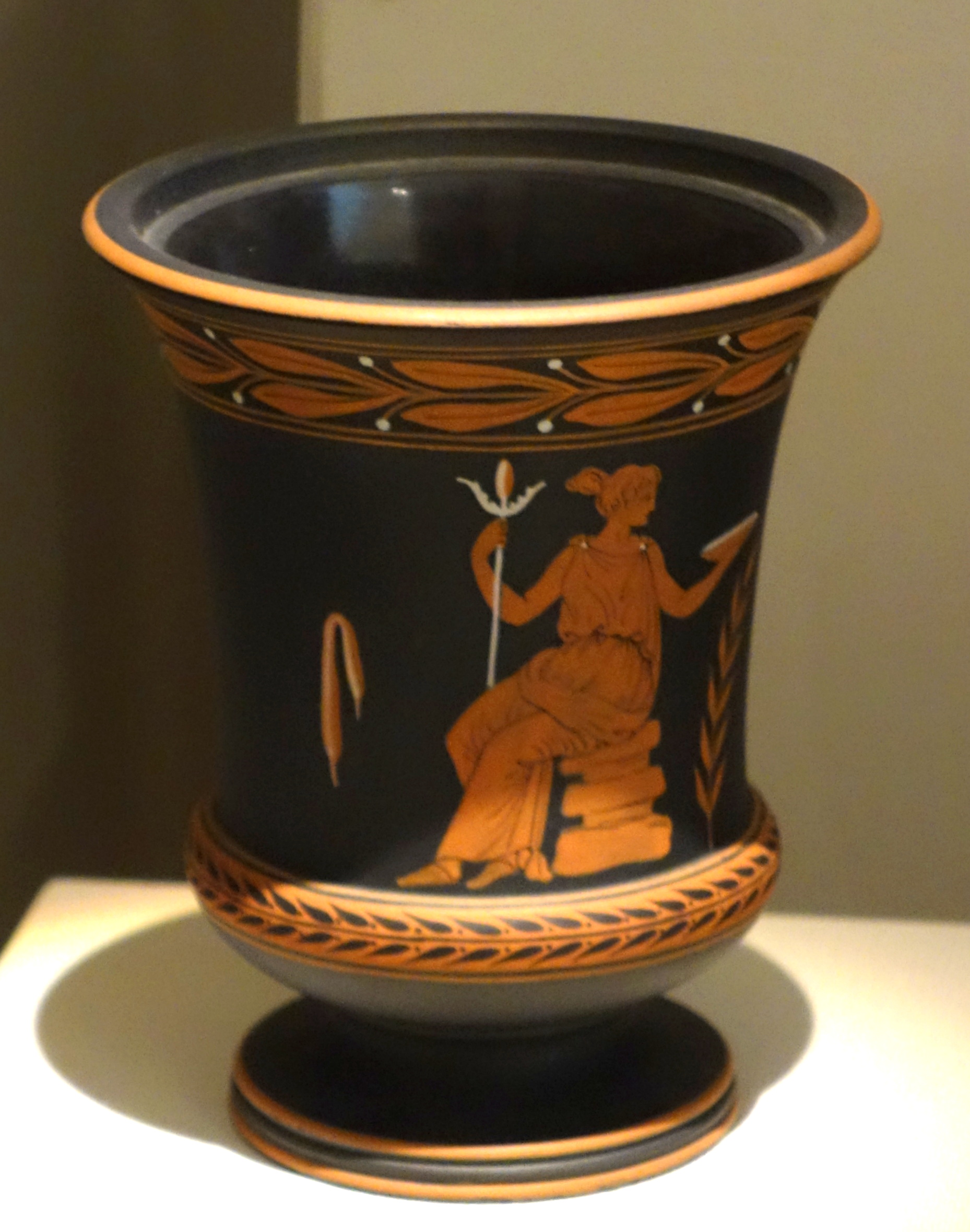 Potpourri vase in black basalt with encaustic painting, early nineteenth century
