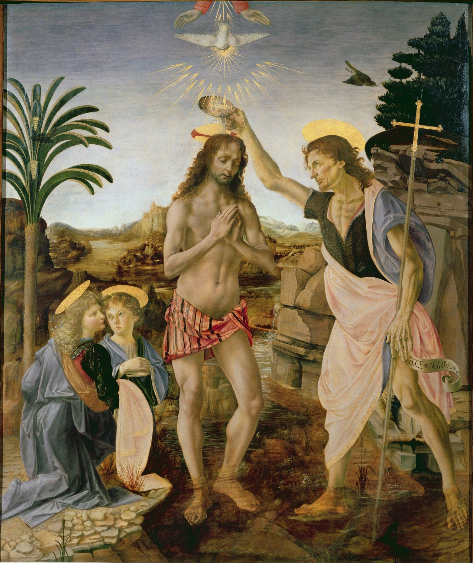 Verrocchio's Baptism of Christ, with Leonardo's angel, Uffizi