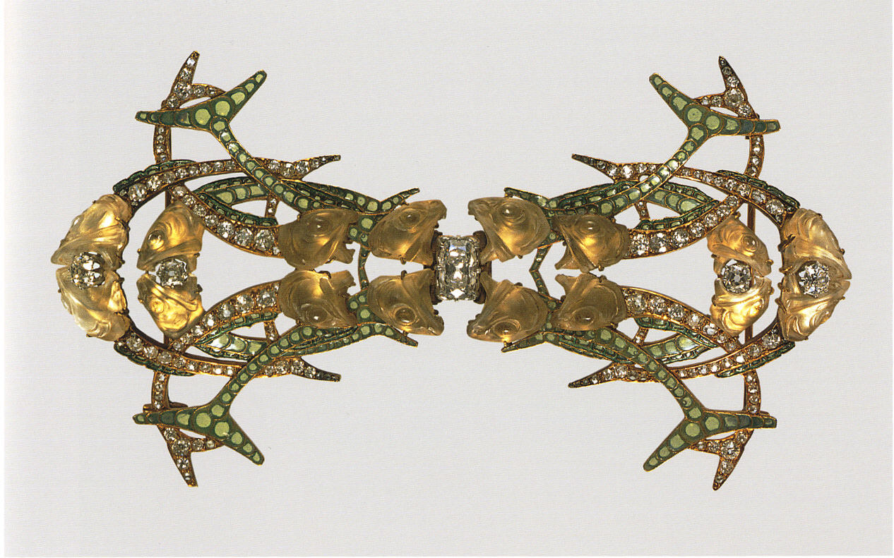 Brooch, gold, enamel, diamonds and glass