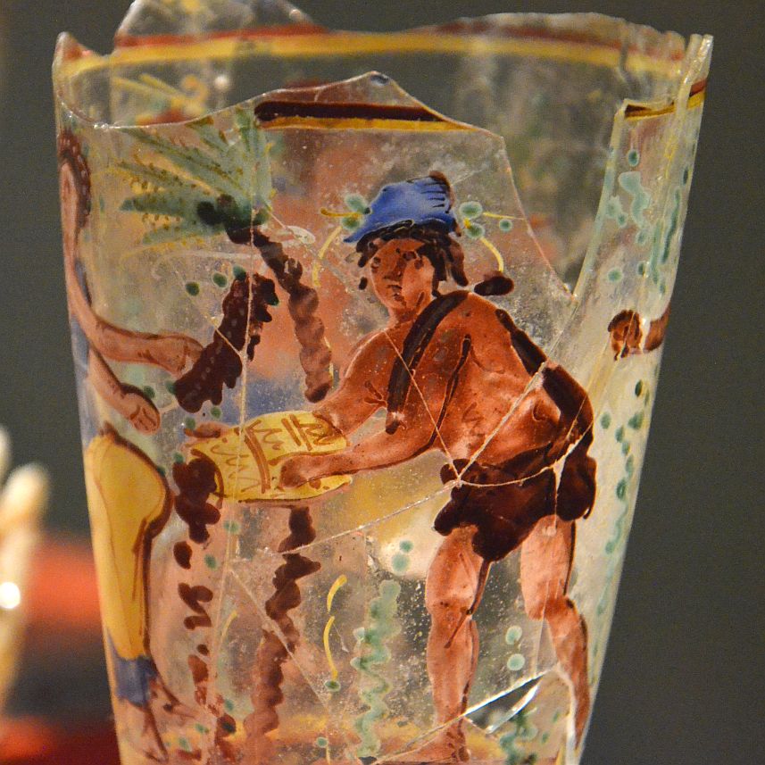 Goblet depicting figures harvesting dates, Begram Room 10