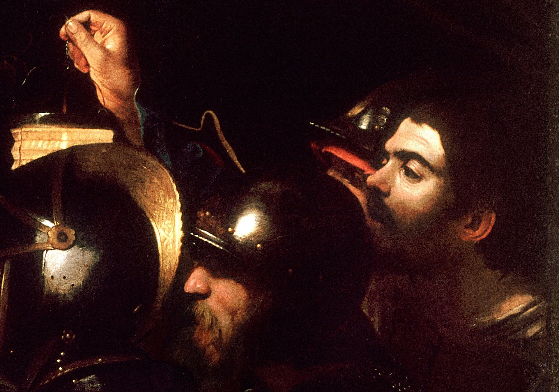 The Taking of Christ, detail: the man with the lantern