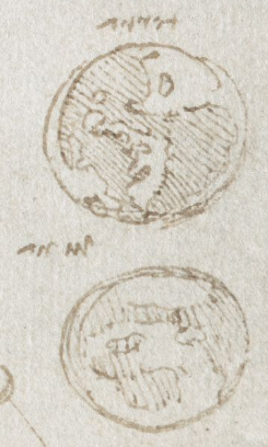 Codex Arundel, folio 104 recto: earth and moon