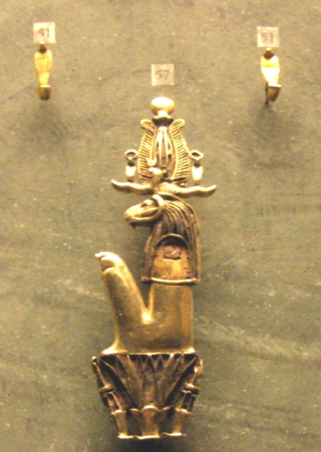 Heryshef seated as a ram on a lotus