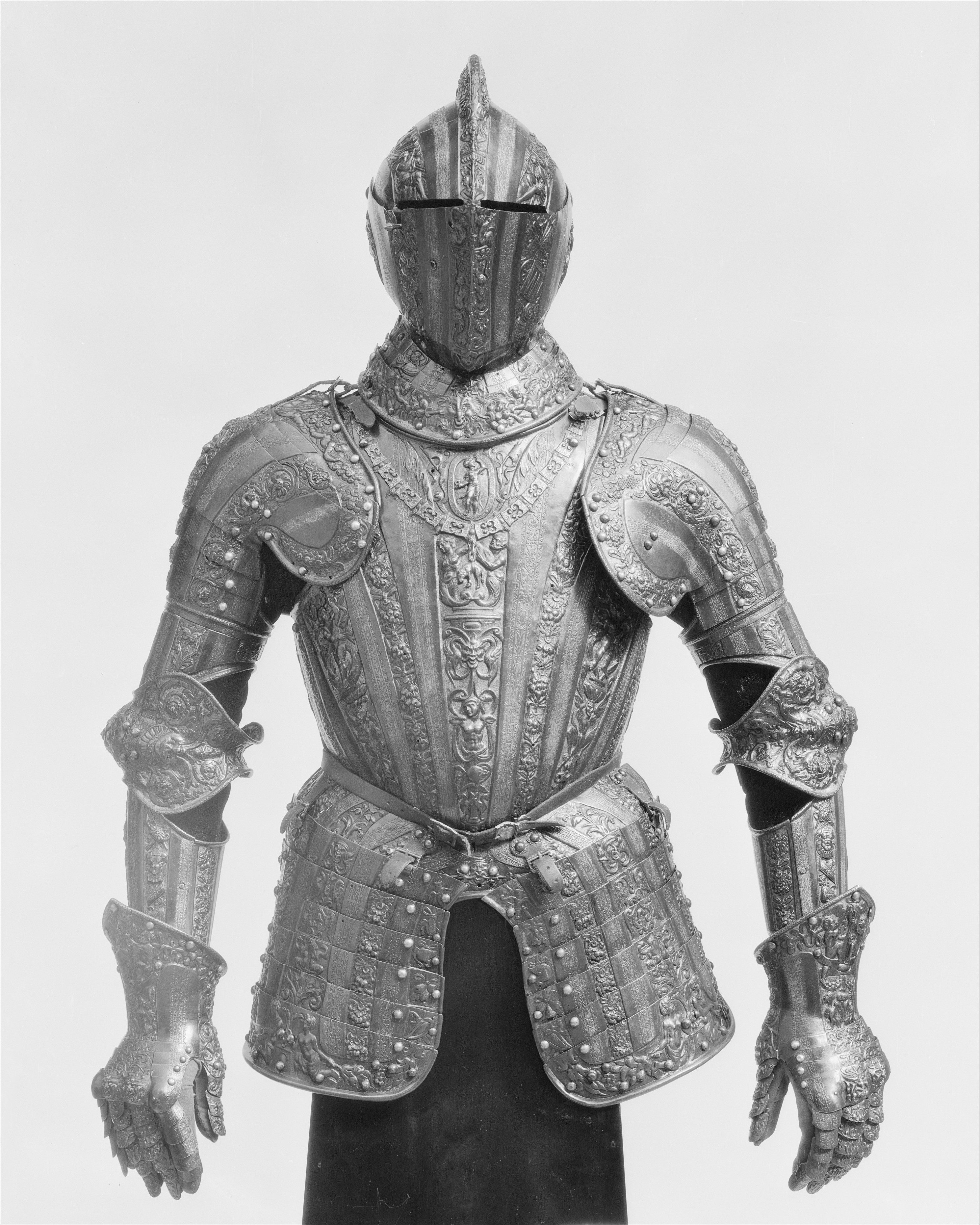 Half armor attributed to Don Gonzalo Fernandez de Cordoba, Duke of Sessa, accession 04.3.270a-o. The Metropolitan now dates it as partly mid-sixteenth century and comprehensively reworked in the nineteenth. Both halves of that description were established after the purchase, not before it.