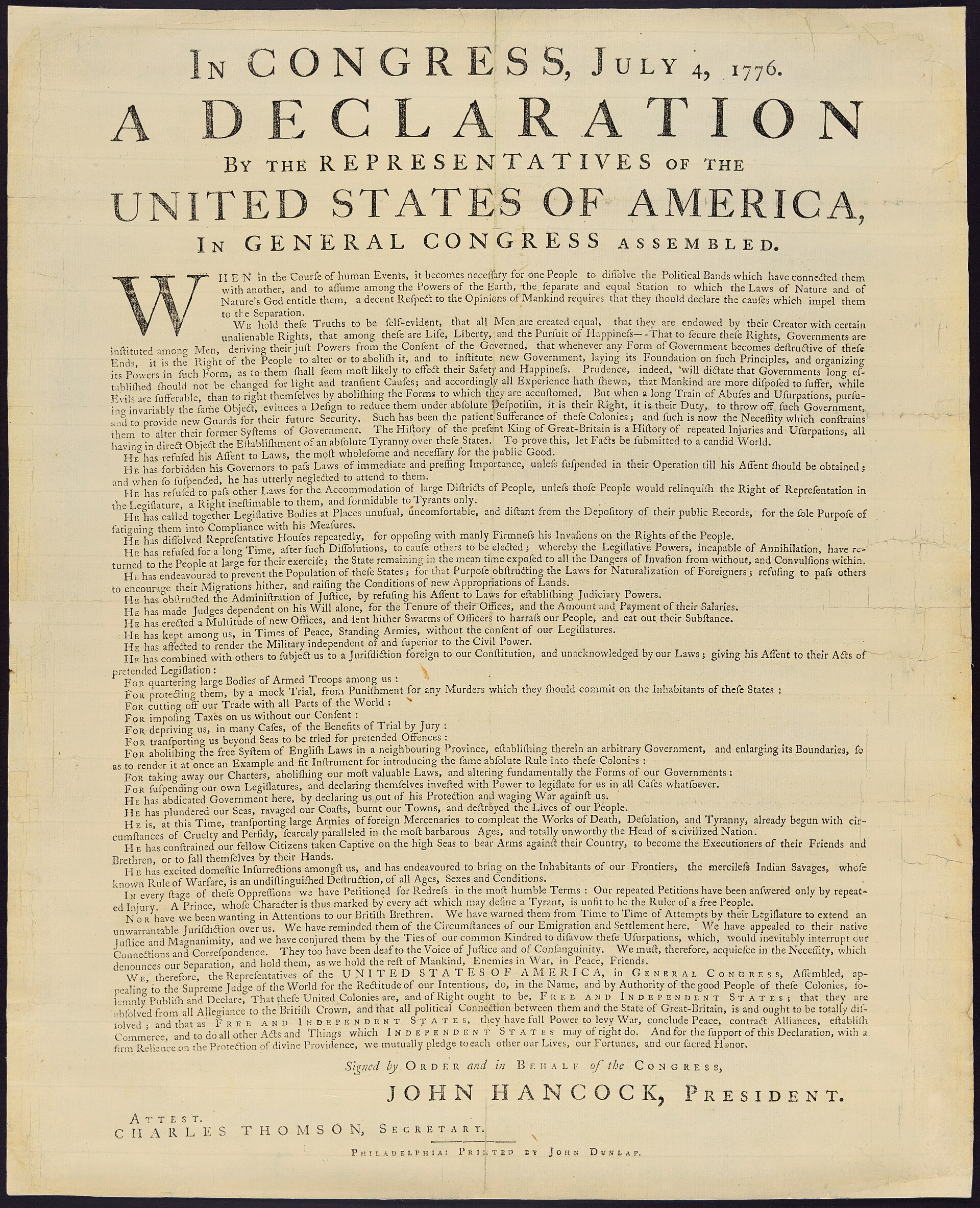 Dunlap Broadside, Library of Congress copy