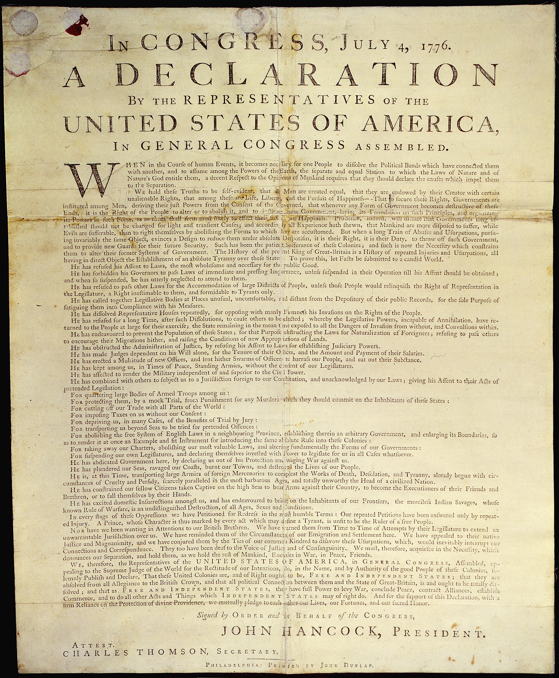 Dunlap Broadside [Declaration of Independence]