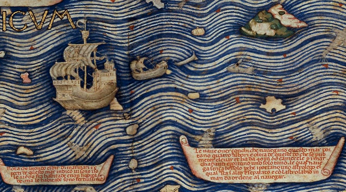 Detail: a large multi-masted vessel
