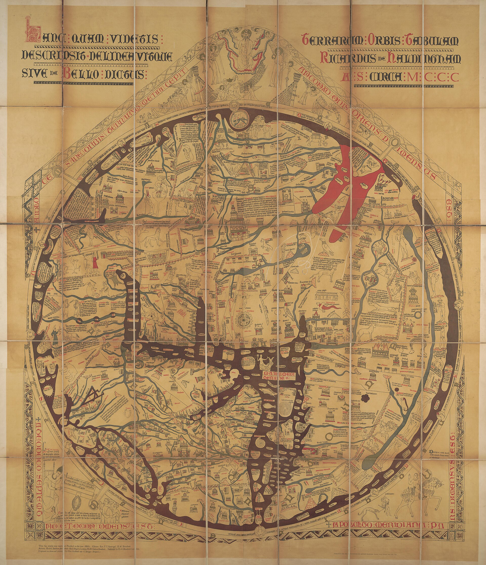 A facsimile of the Hereford map published by Havergal in 1872. Reproductions like this carried the map's scholarly reputation for a century before the 1988 sale proposal made it internationally famous.