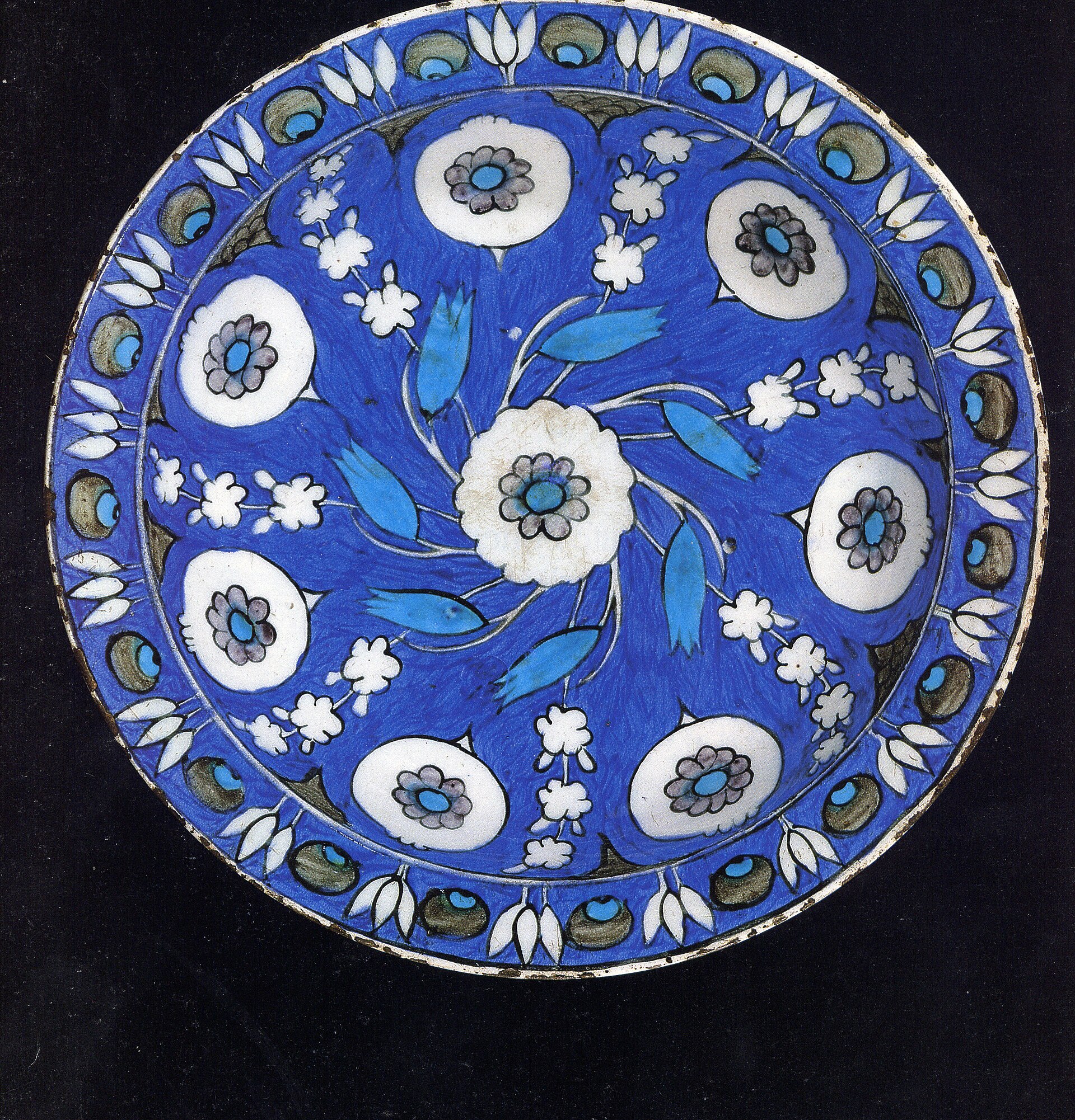 Blue-Ground Dish with Floral Design