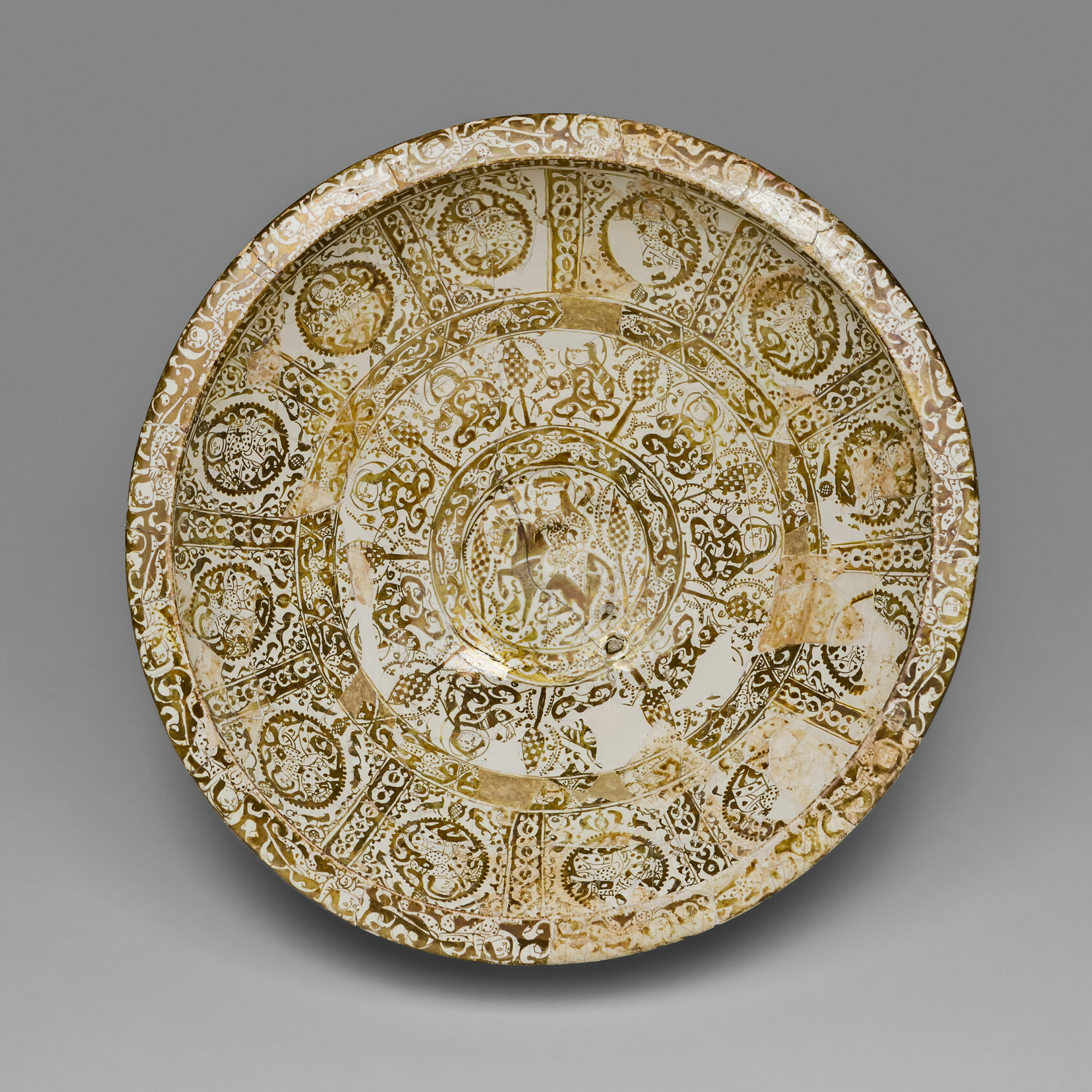 Serving Bowl with Miniature Figures, Arabic Blessings, and Persian Poetry