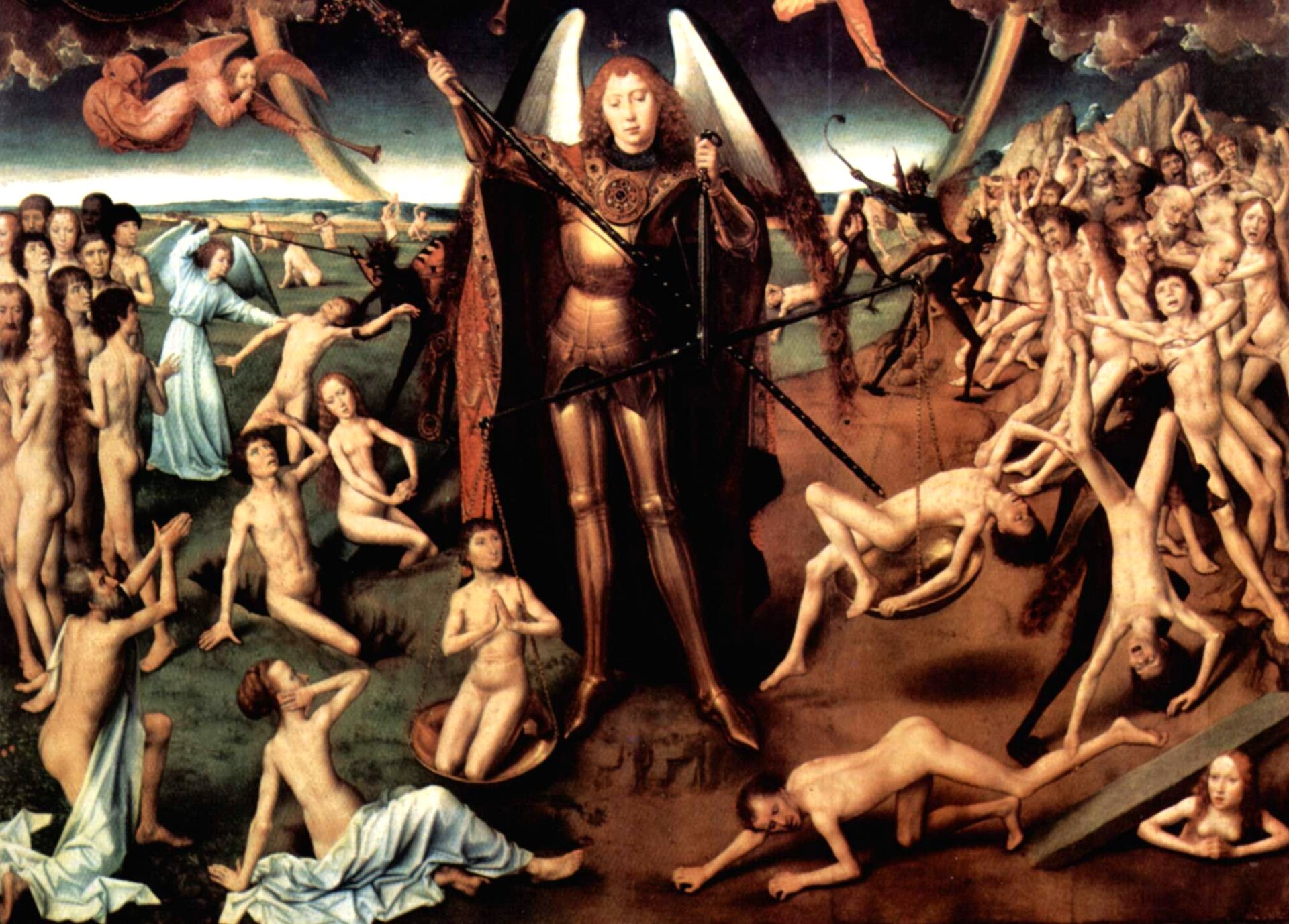 St Michael weighing souls, central panel detail