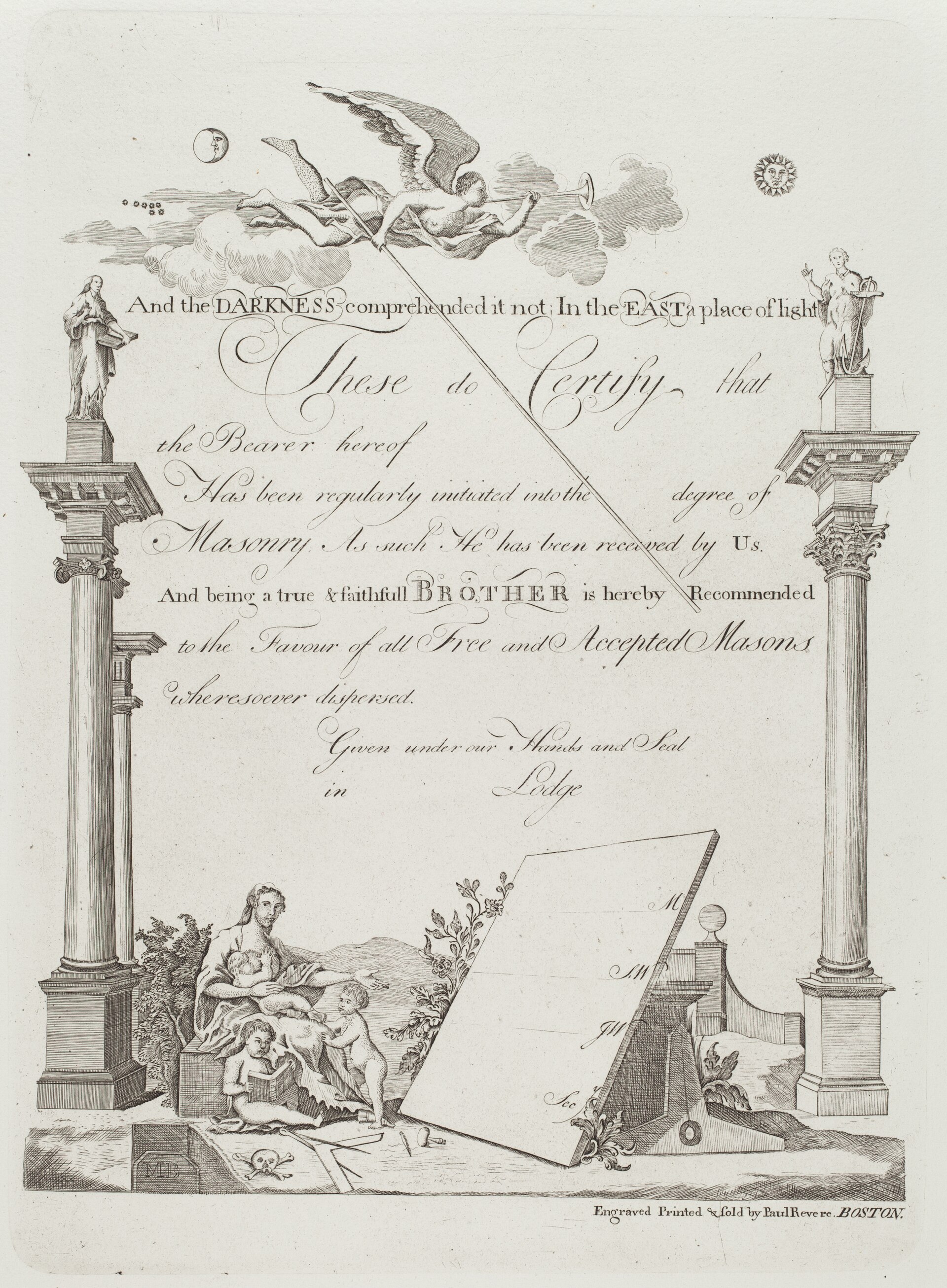 Paul Revere, Masonic certificate, 1773
