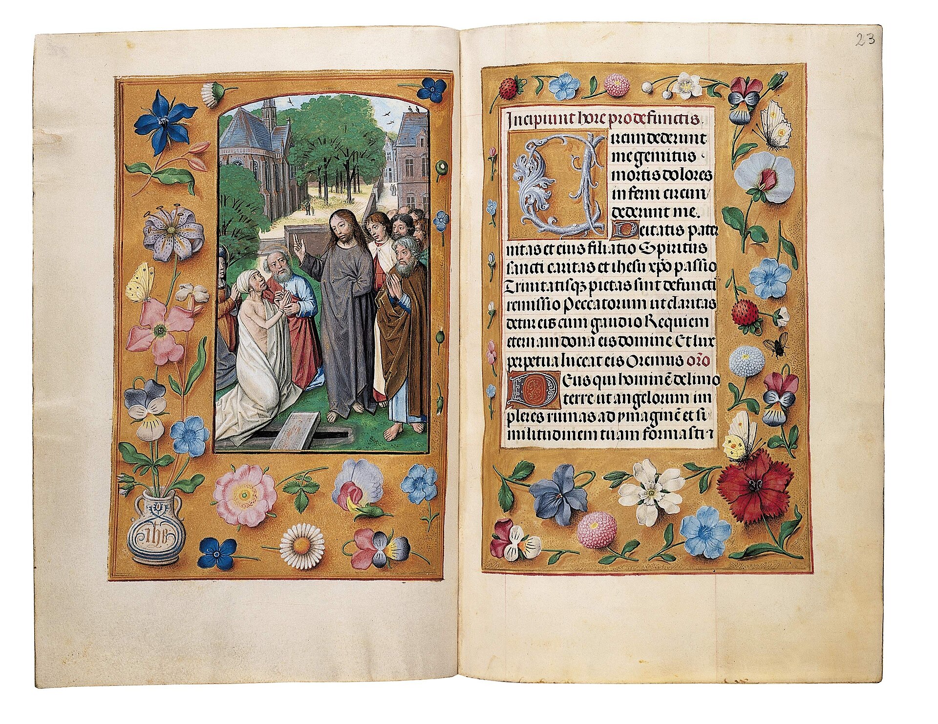 The Raising of Lazarus, opening the Hours for the Dead, folio 23