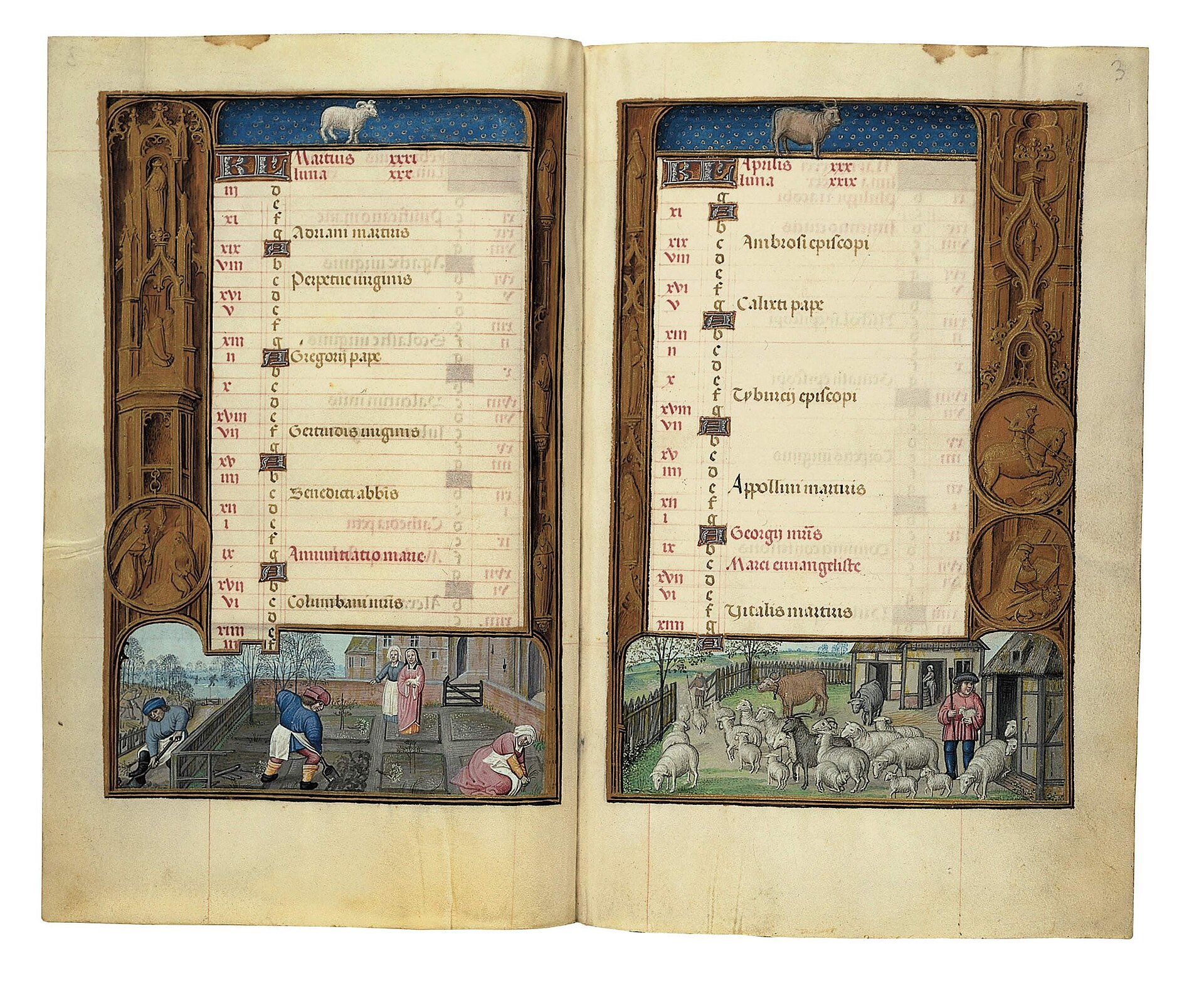 The calendar for March and April
