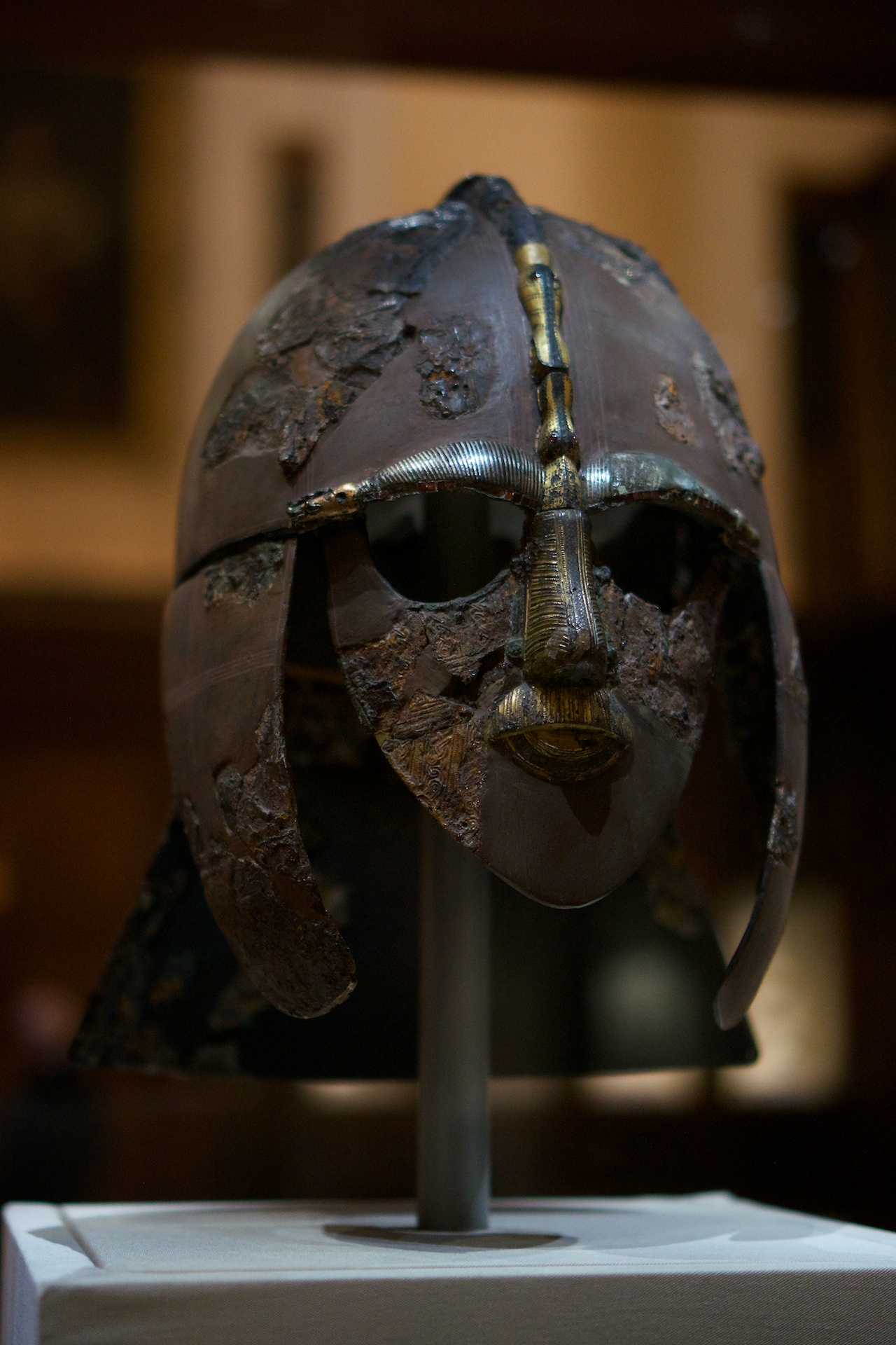 The Sutton Hoo Helmet, three-quarter view