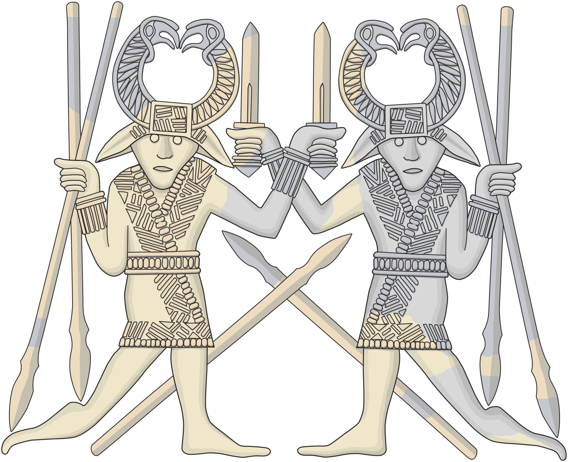 Design 1 (dancing warriors), reconstructed