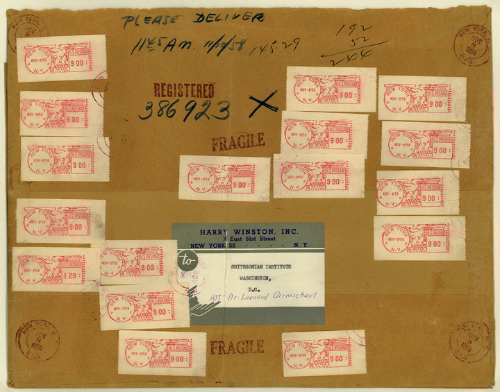The wrapper in which the Hope Diamond was posted, 1958