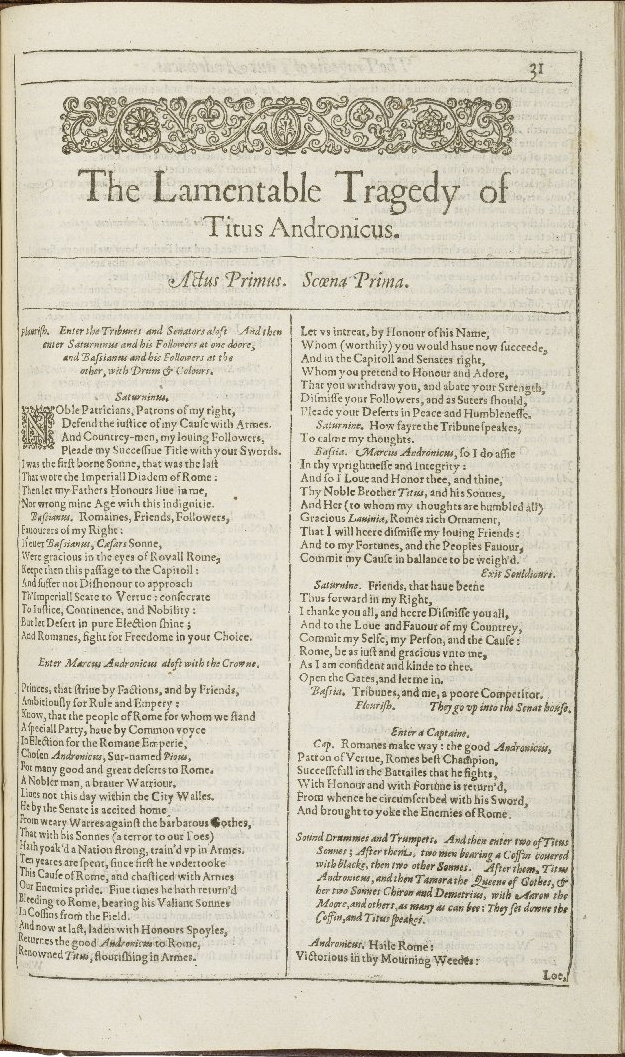 Titus Andronicus in the First Folio, 1623