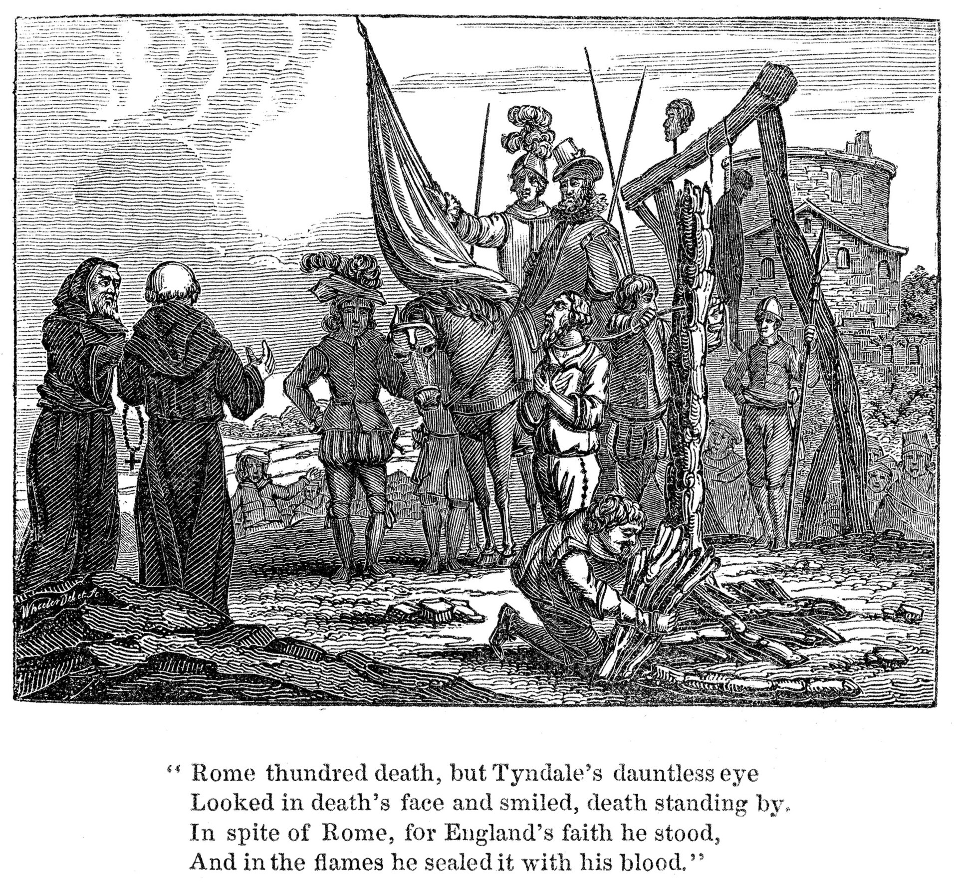 Officials preparing to burn Tyndale at the stake