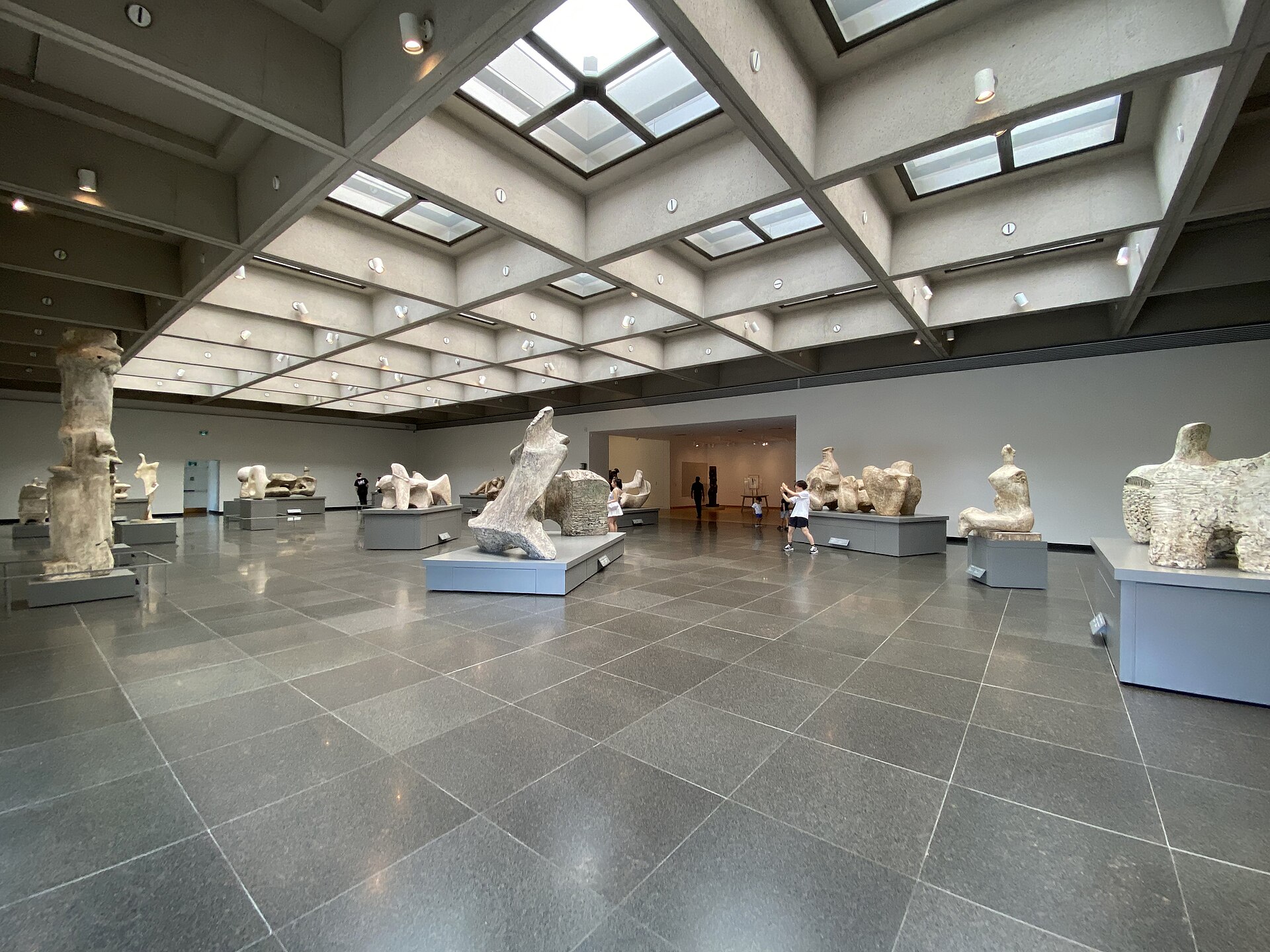 Plaster sculptures by Henry Moore under skylights in the Henry Moore Sculpture Centre at the Art Gallery of Ontario