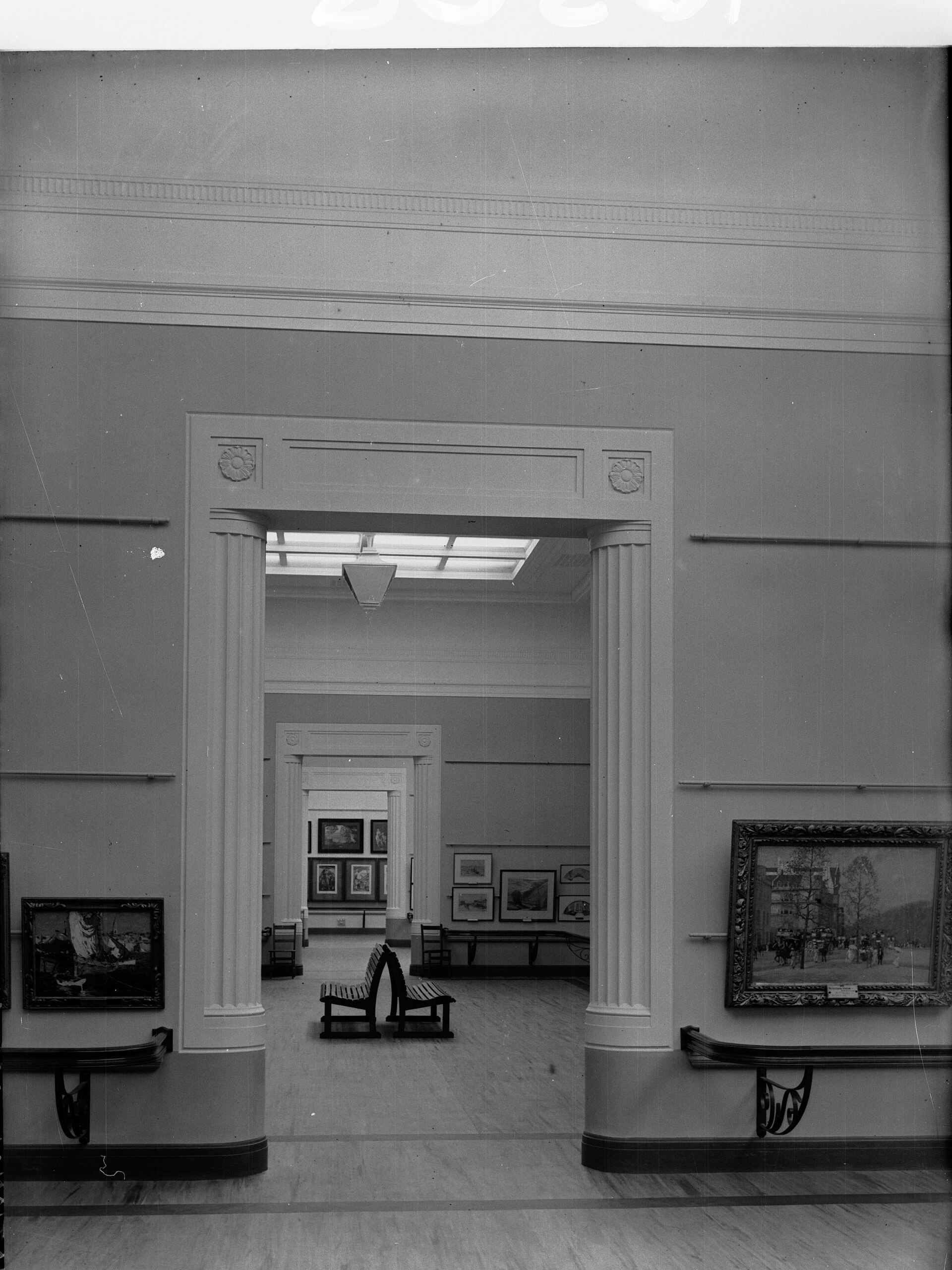 A 1937 photograph of the new wing, now the Melrose Wing, showing the skylit ceiling that doubled the Gallery's exhibition space when it opened