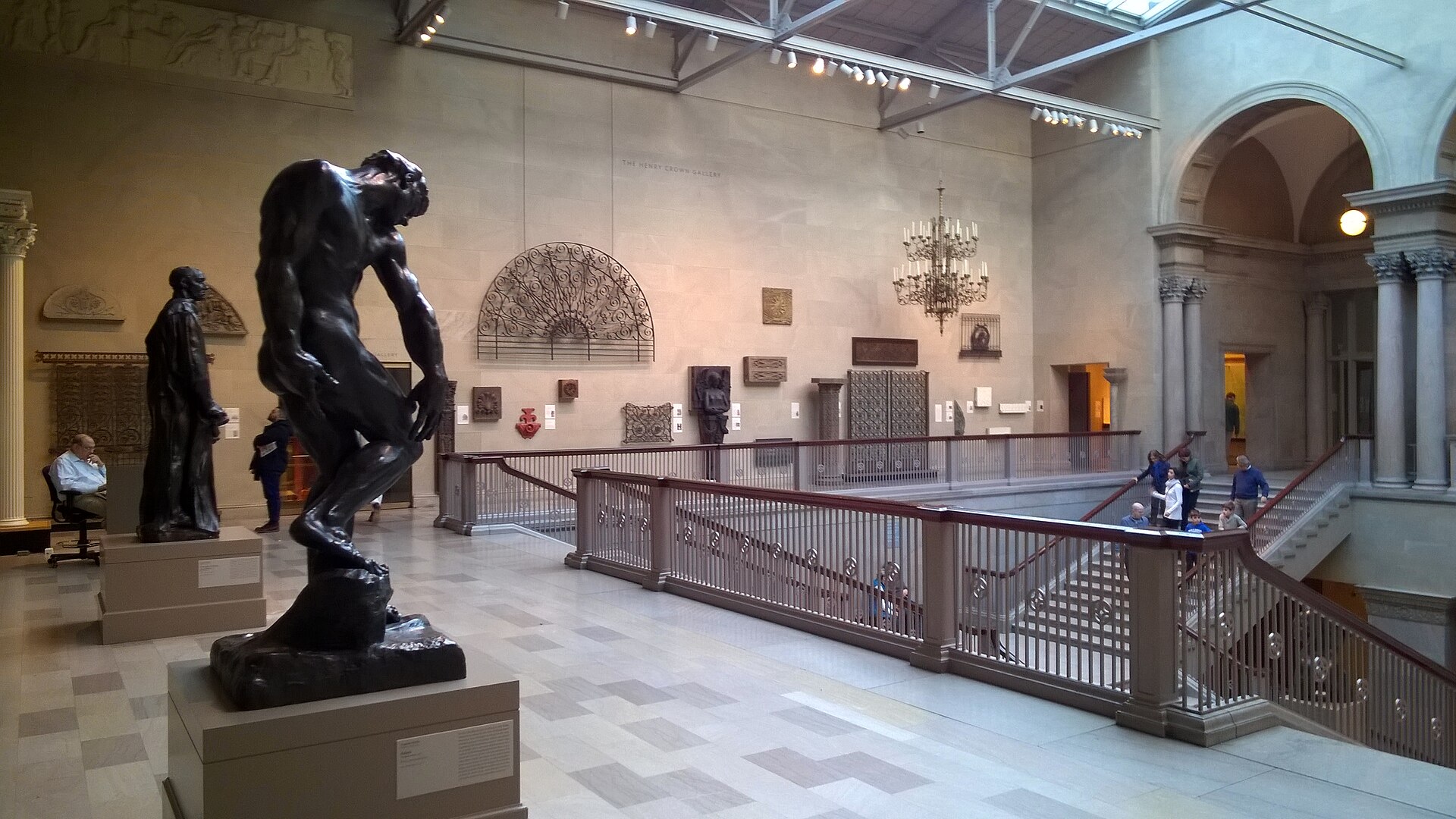 The Grand Staircase in the 1893 building, with Rodin bronzes at its foot