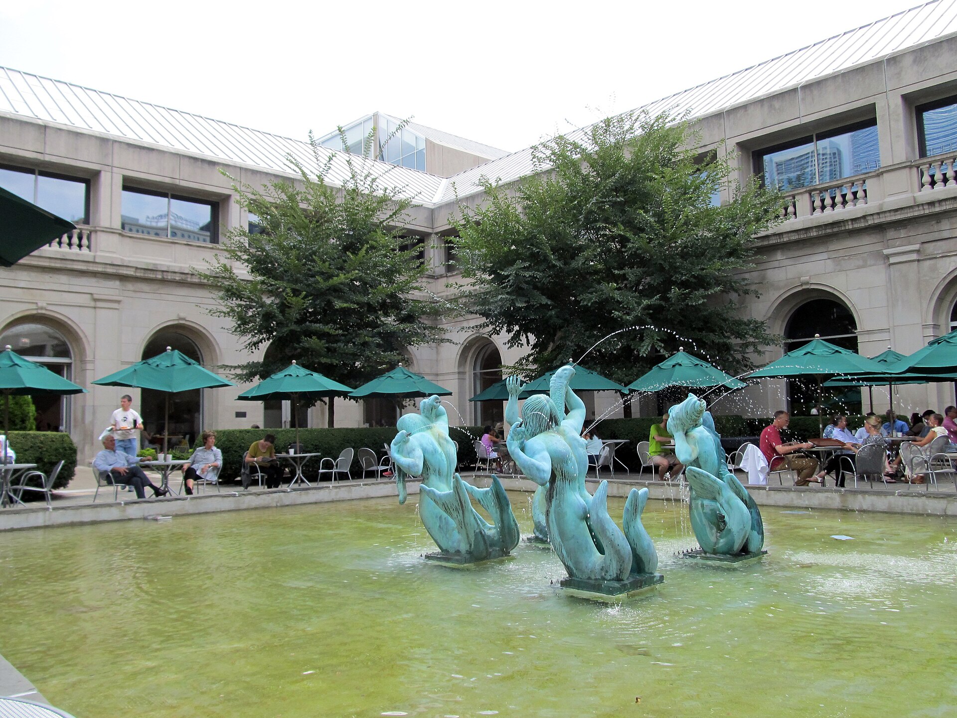 McKinlock Court, with its sea-nymph fountain and cafe seating