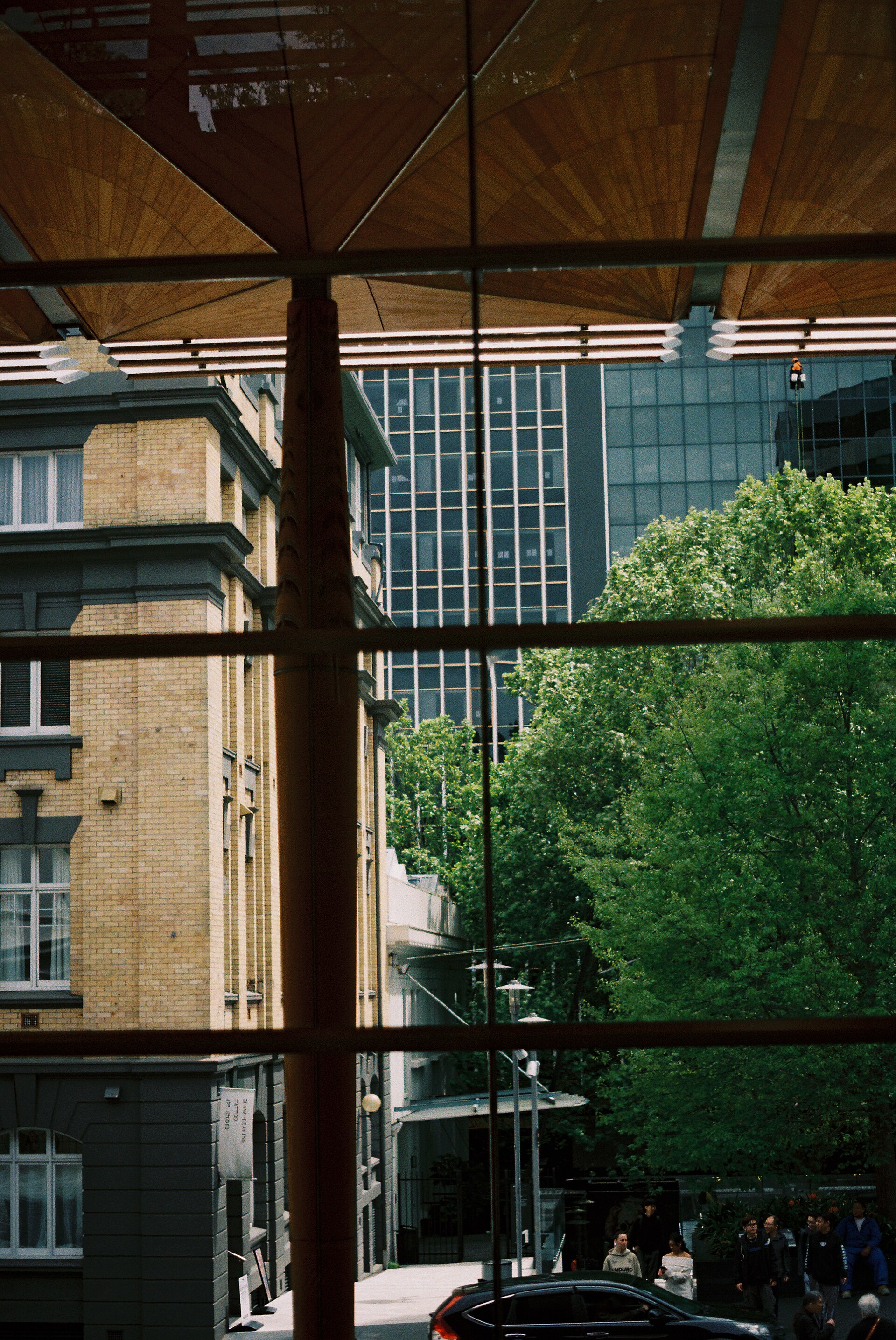 Looking out from the post-2011 lobby of Auckland Art Gallery towards Kitchener Street