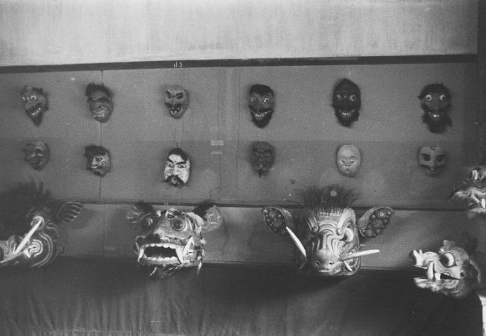Masks displayed in the Bali Museum, 1949