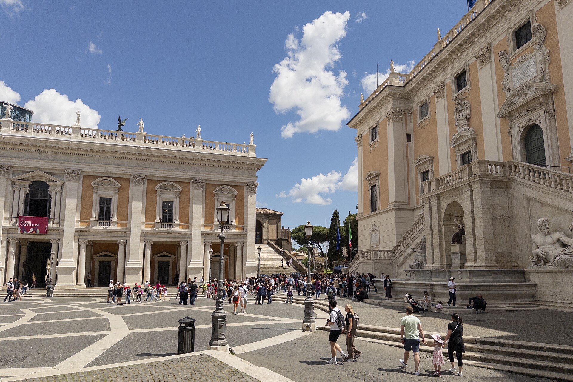 Piazza del Campidoglio, with the Musei Capitolini banner