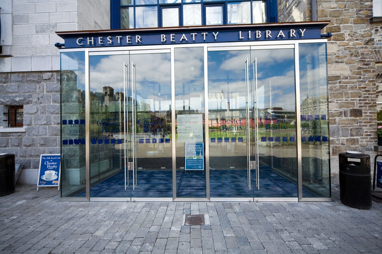 The glass entrance doors