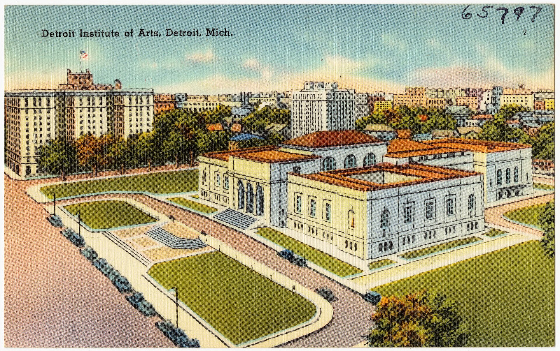 A mid-century postcard view of the museum
