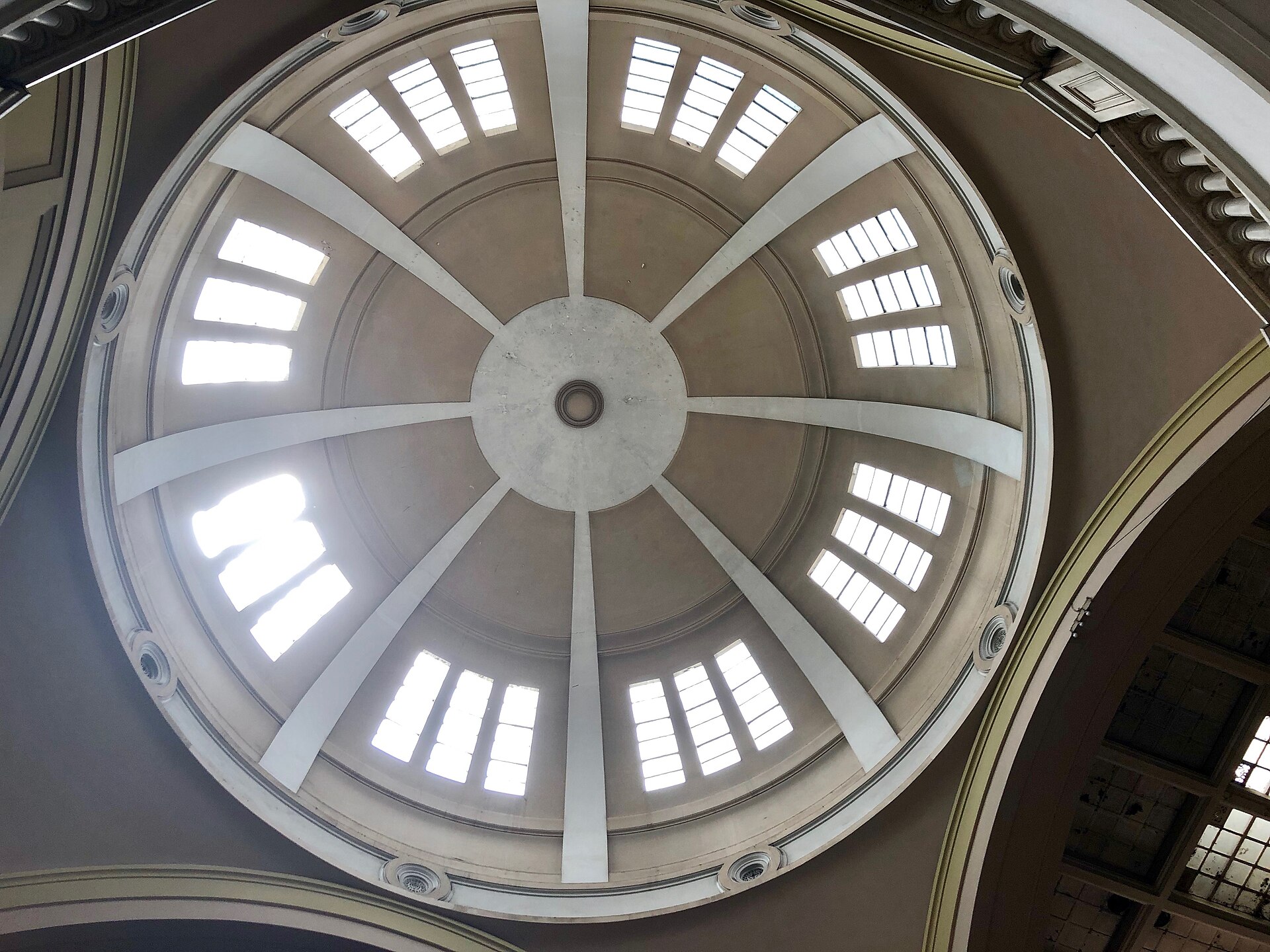 The glazed dome over the entrance rotunda, seen from directly below