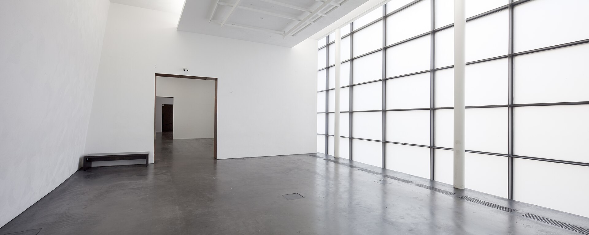 A daylit gallery on Kiasma's third floor with sandblasted glazing