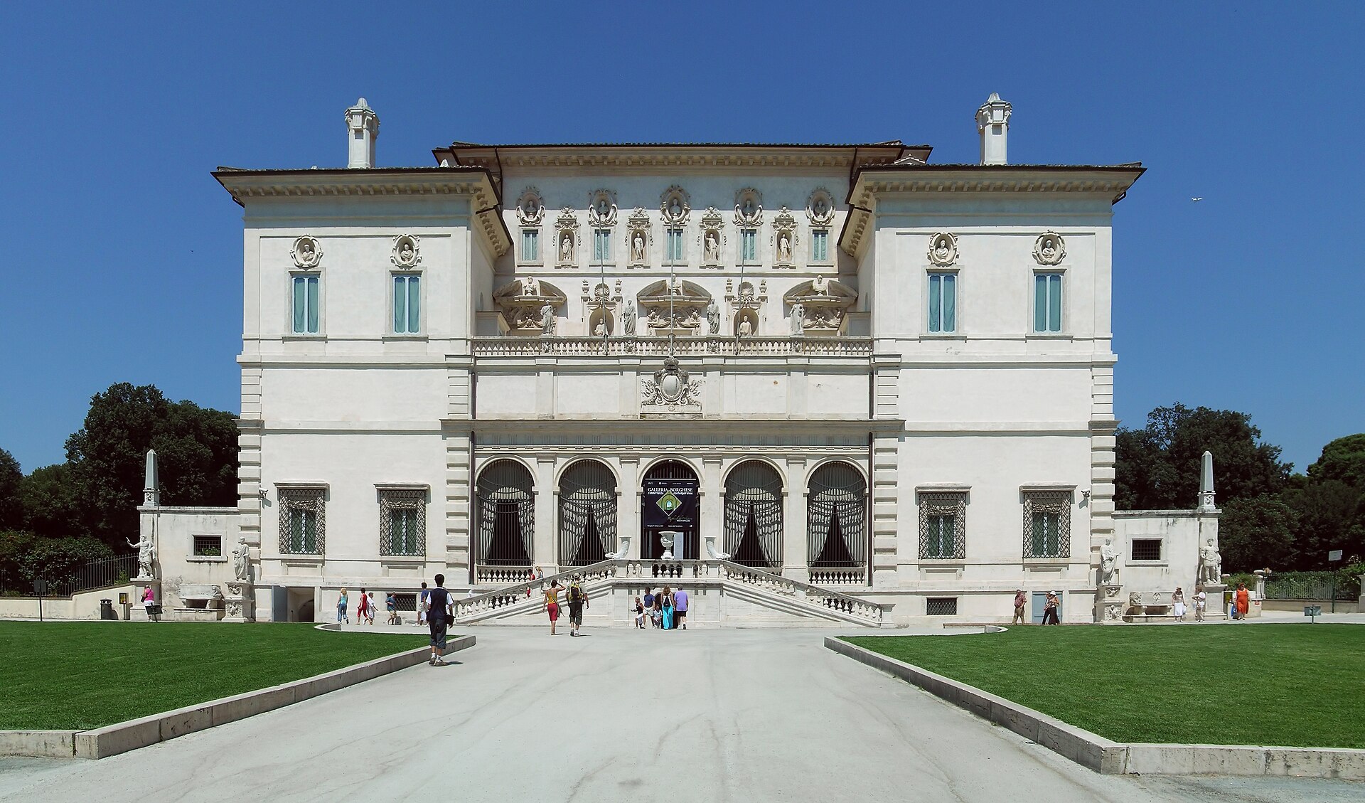 The facade across the approach