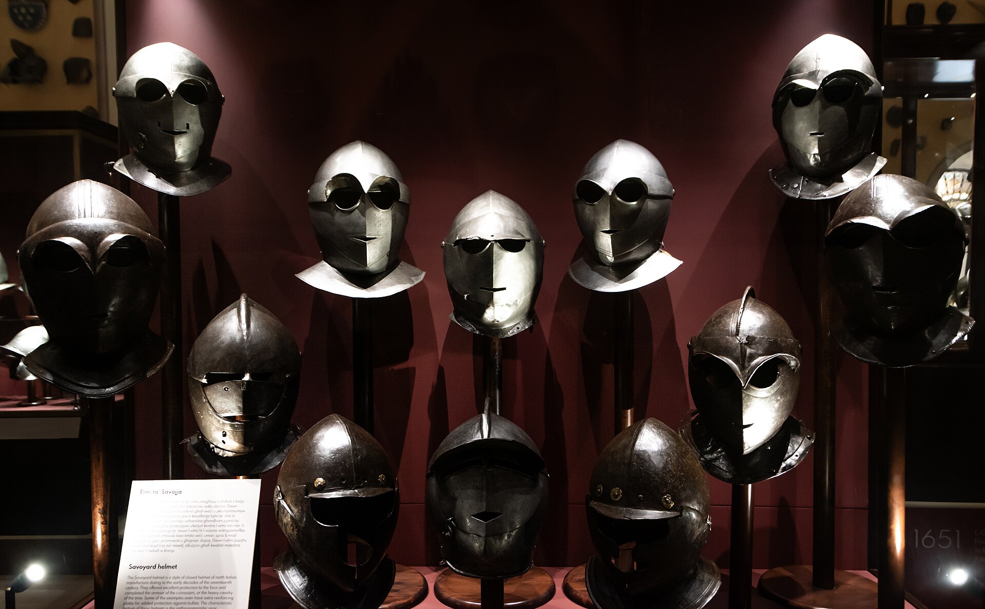 Savoyard helmets in the Palace Armoury