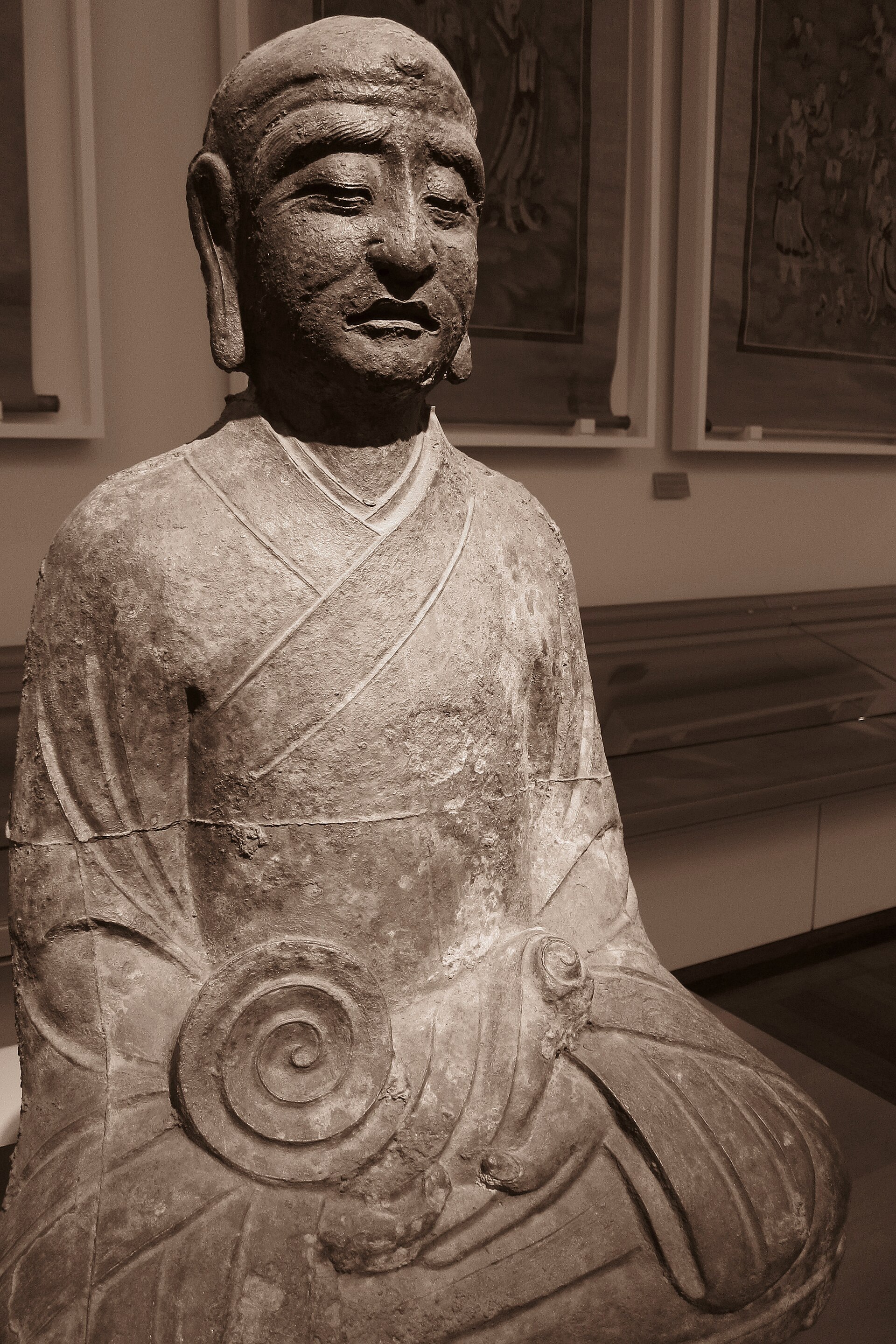 A Ming-dynasty cast-iron arhat, on display
