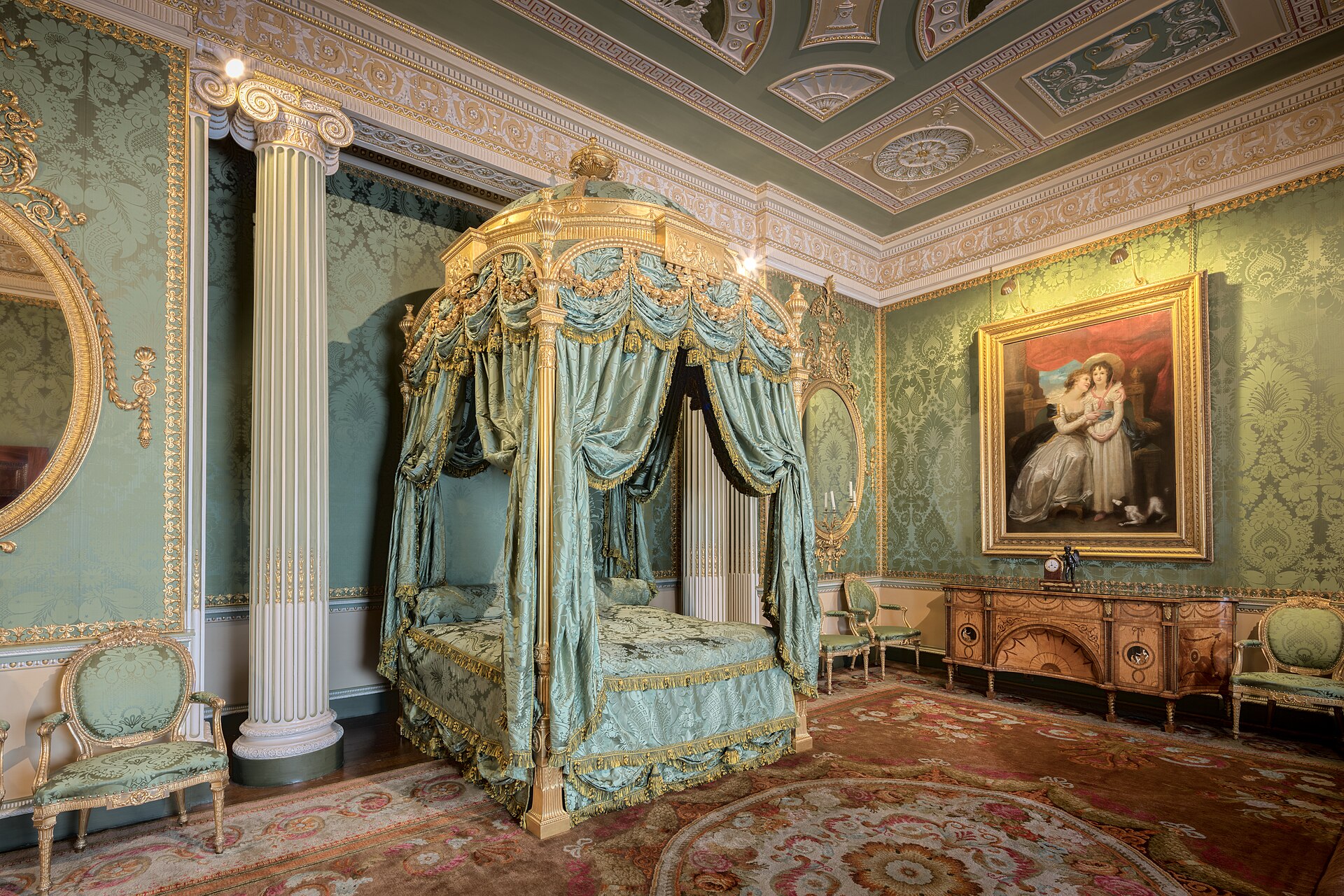 The State Bedroom, with Chippendale's gilded State Bed and green damask hangings